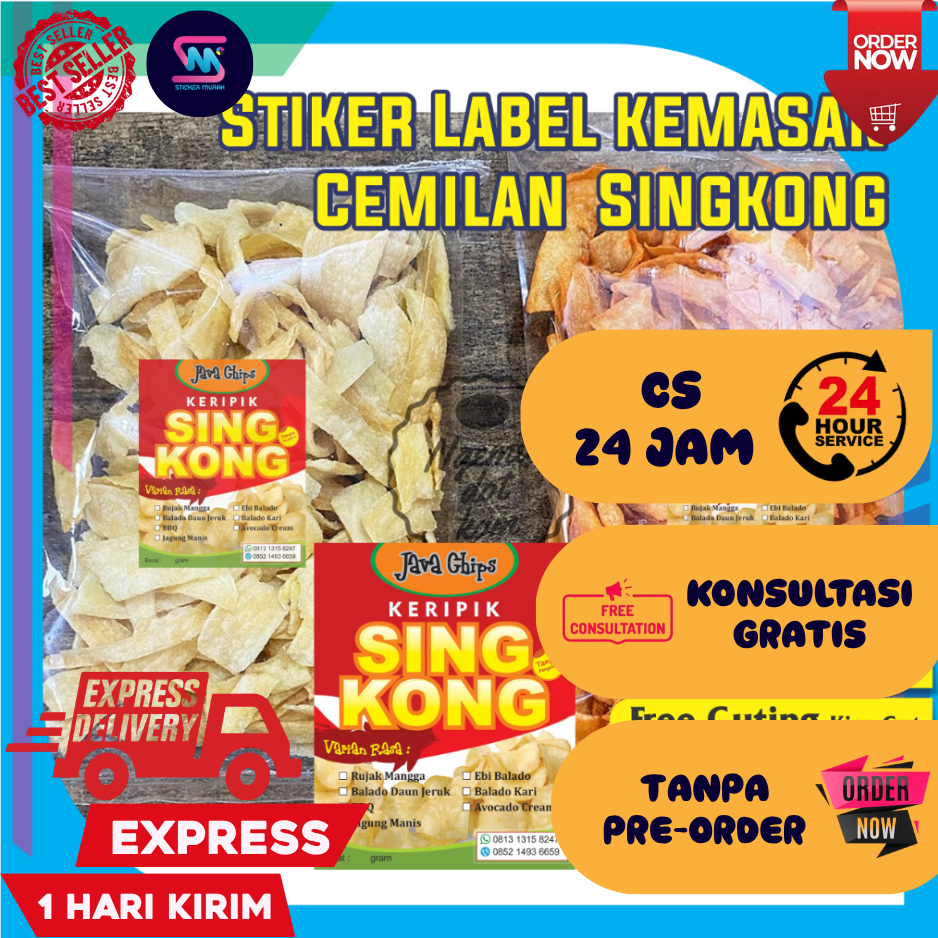 Stiker Murah Bandung Sticker Label Kemasan Jualan Produk Keripik Singkong Gratis Desain Free Cutting