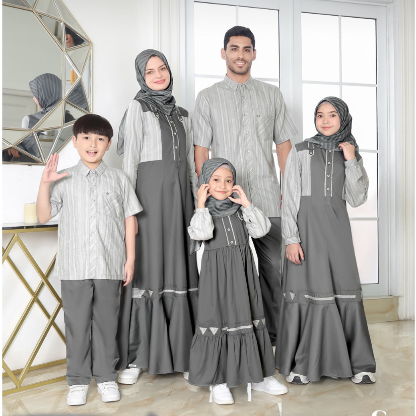 Sarimbit keluarga gamis AYUMI 531 GREY EBONI/ AYUMI KIDS 37/ KAHFI KIDS 243 (ETHICA RUMAH FAIQA)