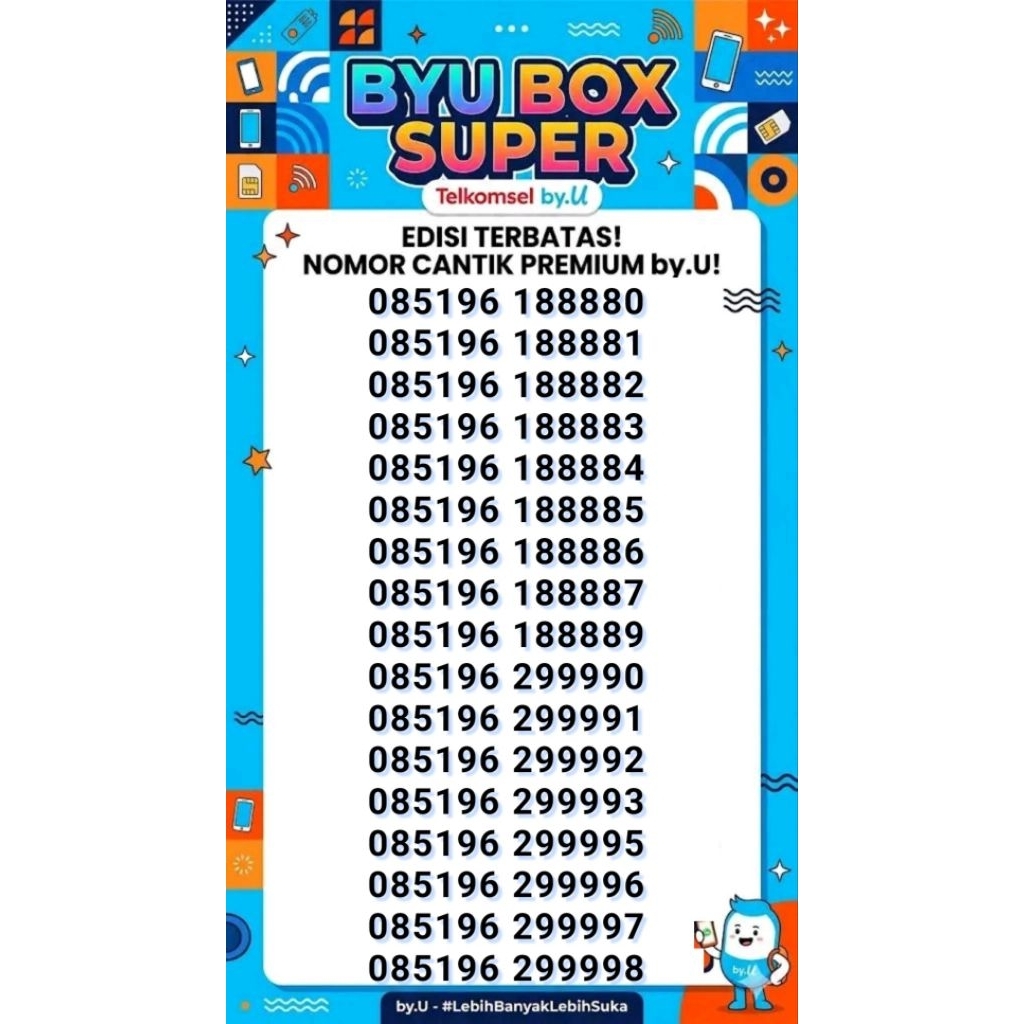 KARTU PERDANA NOMER CANTIK PILIHAN  By.U 3gb