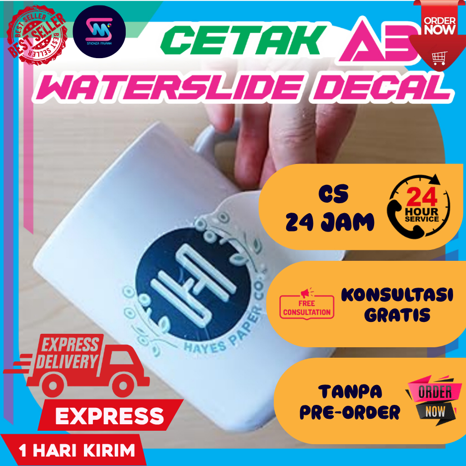 Stiker Murah Bandung Print Custom Sticker water slide decal A3