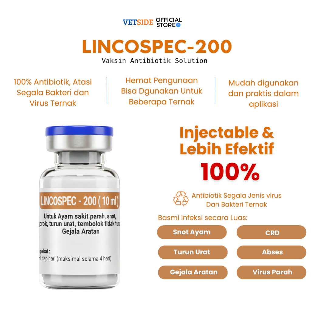 Lincospec 200 - Lincospec 200 10 ml - Obat Ayam Sakit Apapun - Obat Ayam Sakit - Lincospec Ori 100%