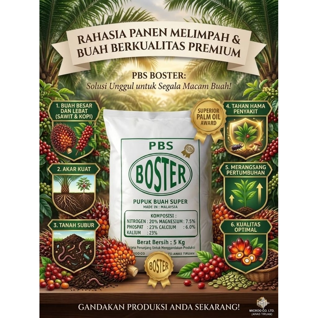 Pupuk Boster 5KG Premium Malaysia – Booster Sawit, Kelapa, Kopi & Tanaman Cepat Tumbuh