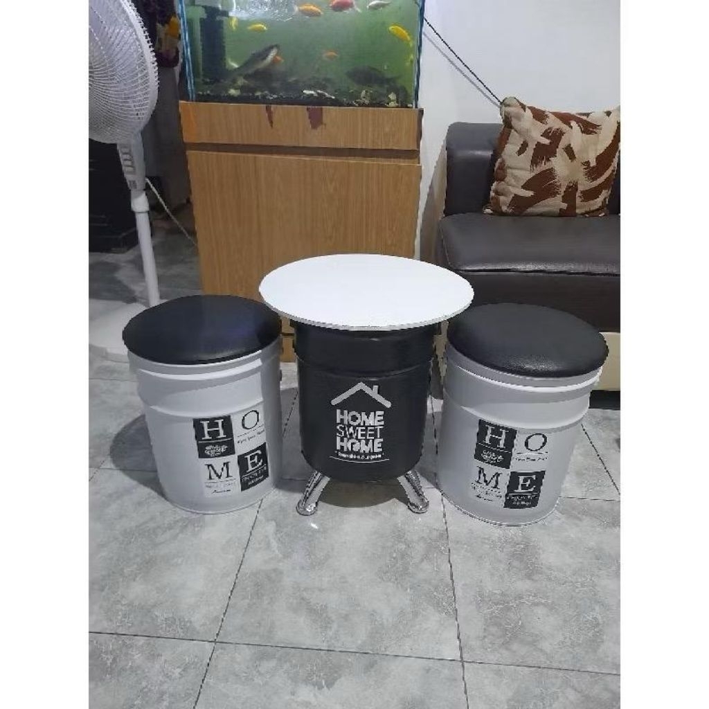 1 Set Bangku Kaleng, Kursi Cafe Outdoor, Bangku Aestetik
