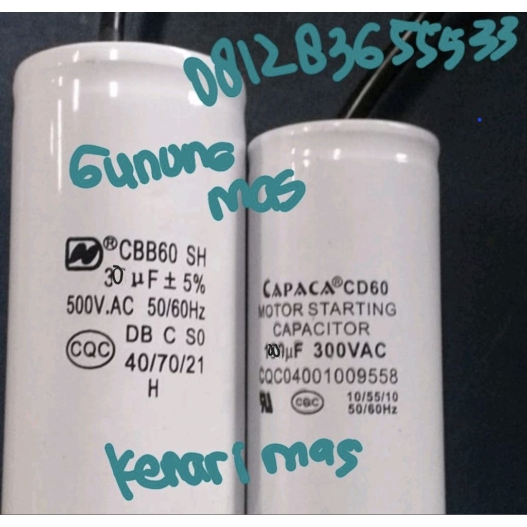 kapasitor cnp 100mf dan 30mf / kapasitor pompa CNP / capacitor pompa air cnp