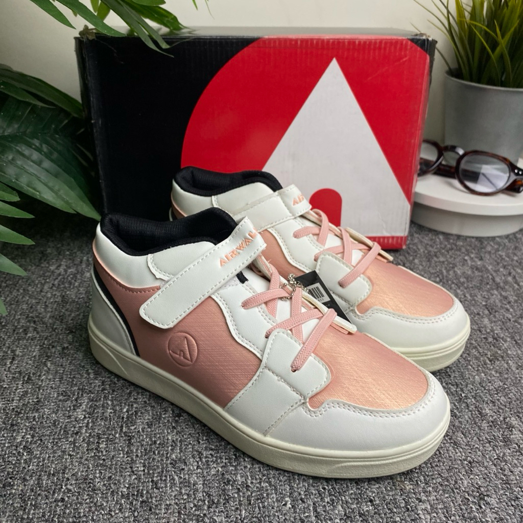 Sepatu Anak Perempuan Airwalk Sneaker Pink Putih – Velcro + Tali | Sepatu Sekolah Anak Nyaman Anti L