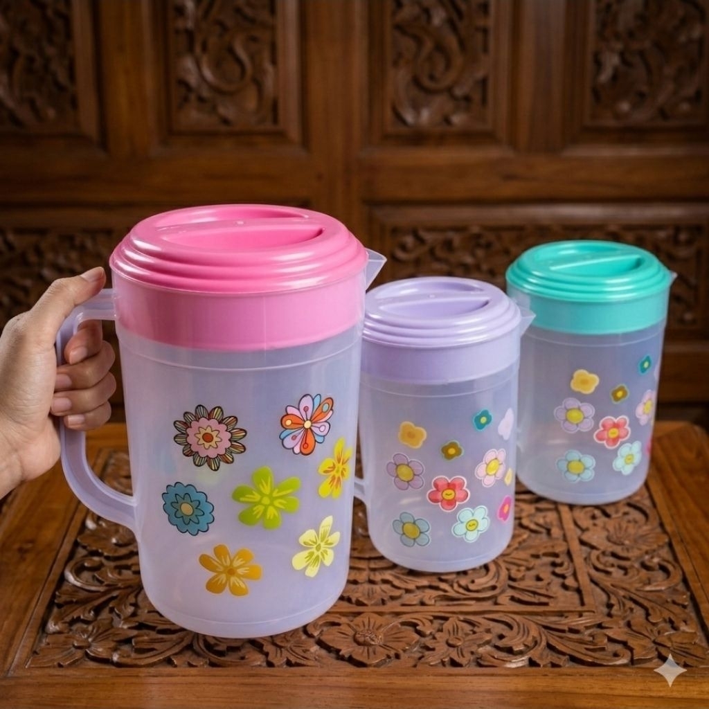 Teko Jumbo Plastik 5 Liter Motif Bunga | Teko Air Besar Tutup Rapat + Pegangan Kuat |  morong / eska