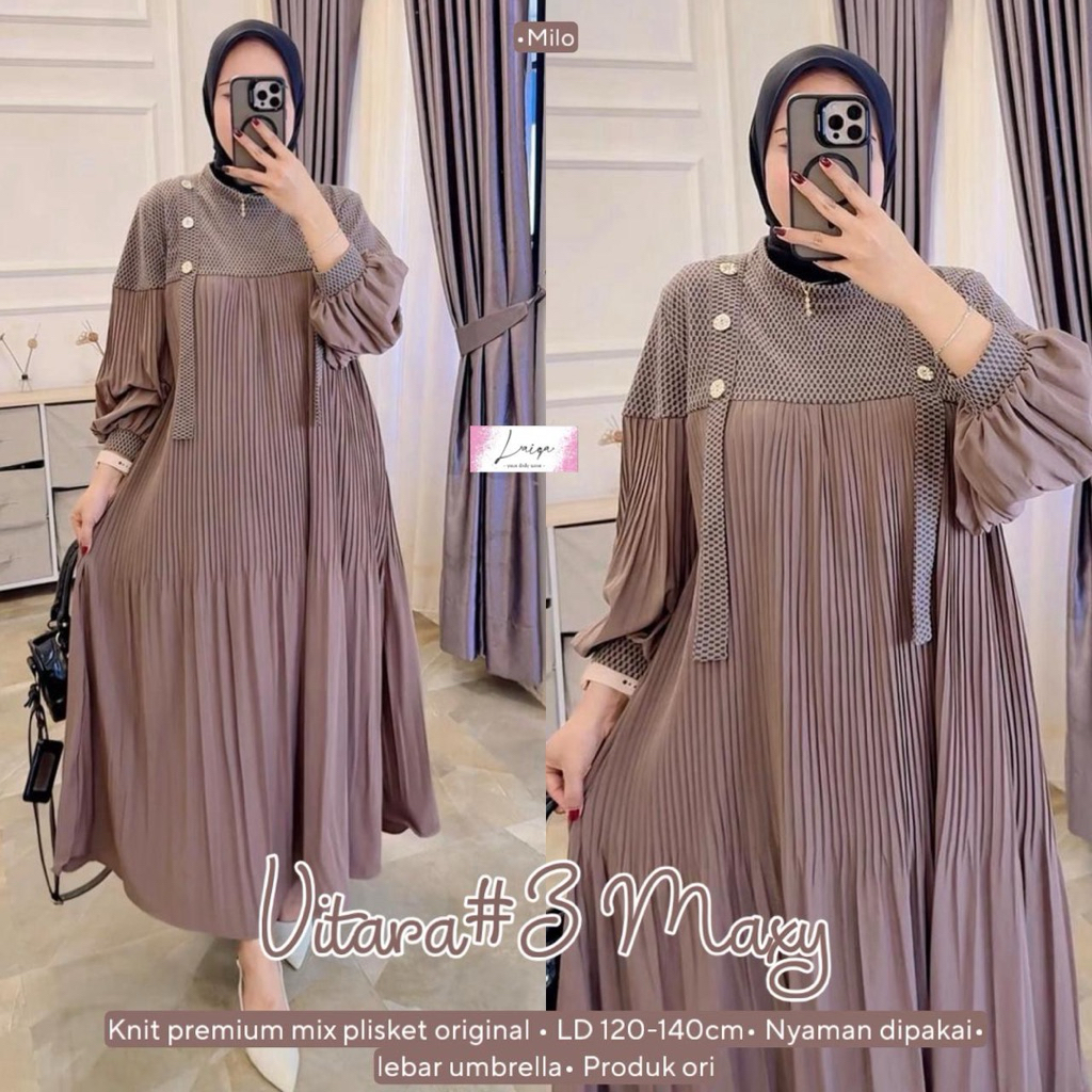 Vitara Maxy Dress Gamis Plisket Polos Jumbo Oversize Tebal Stretch