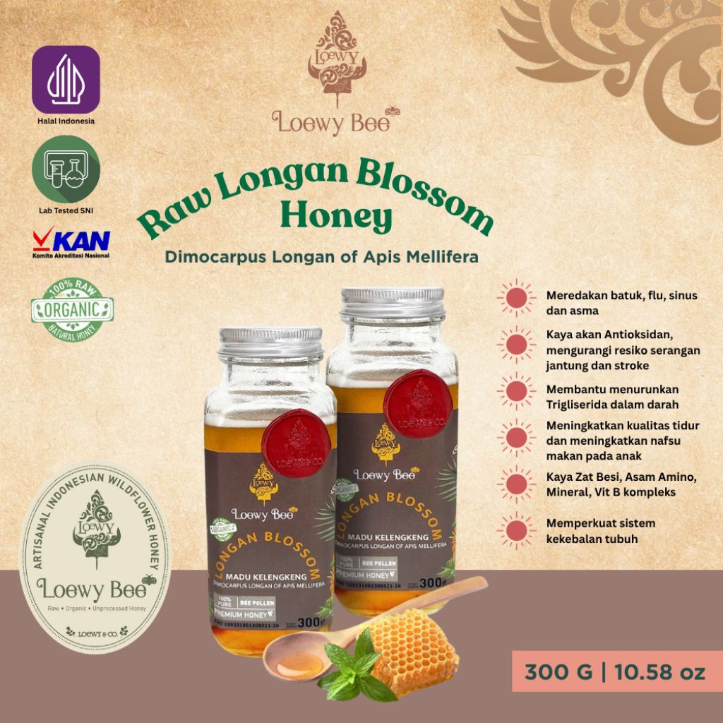 Loewy Bee Raw Longan Blossom Honey 300gr Madu Murni Organik Hamper Sehat