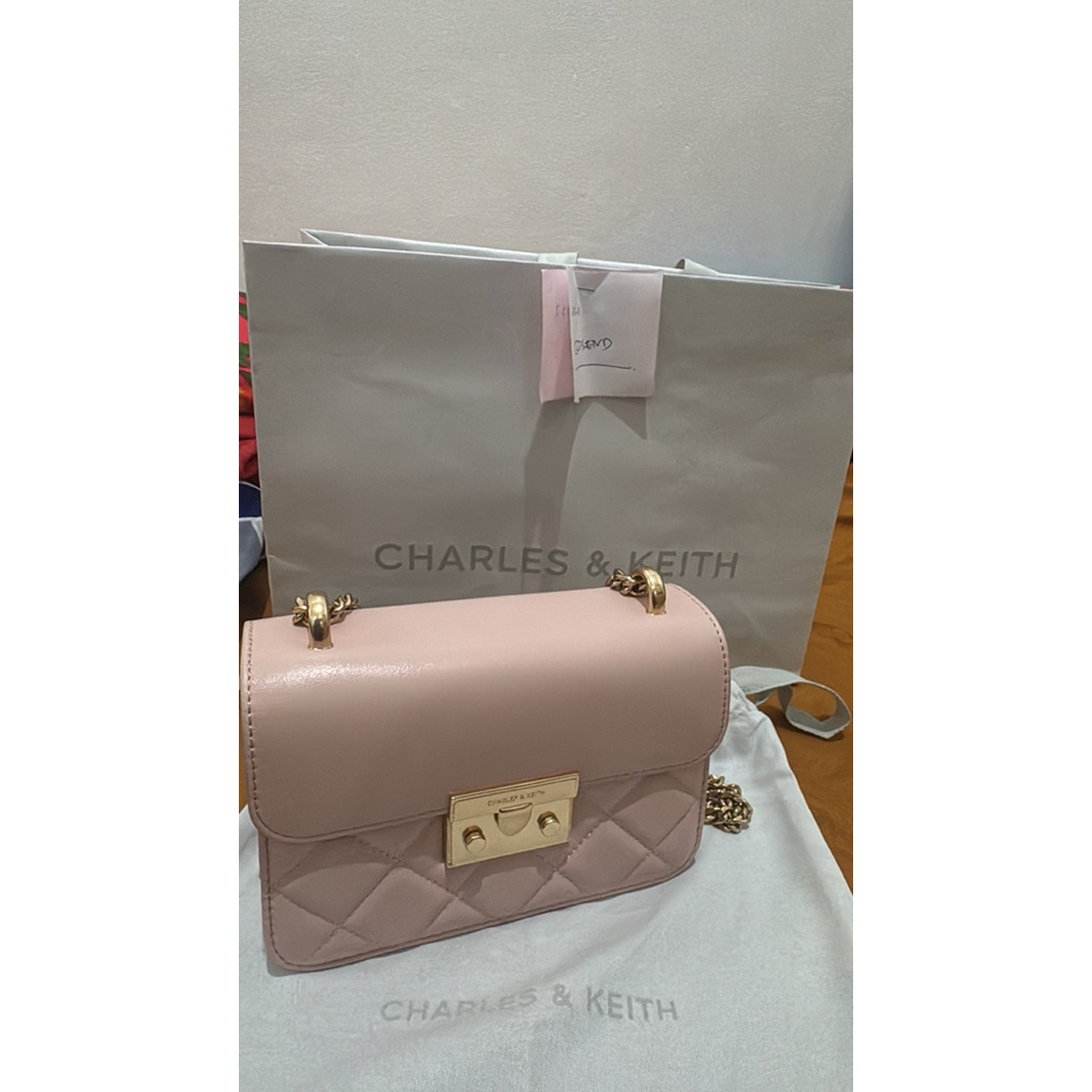 Charles & Keith Pink Quilted Chain Bag Original Like New Elegant Luxury Style