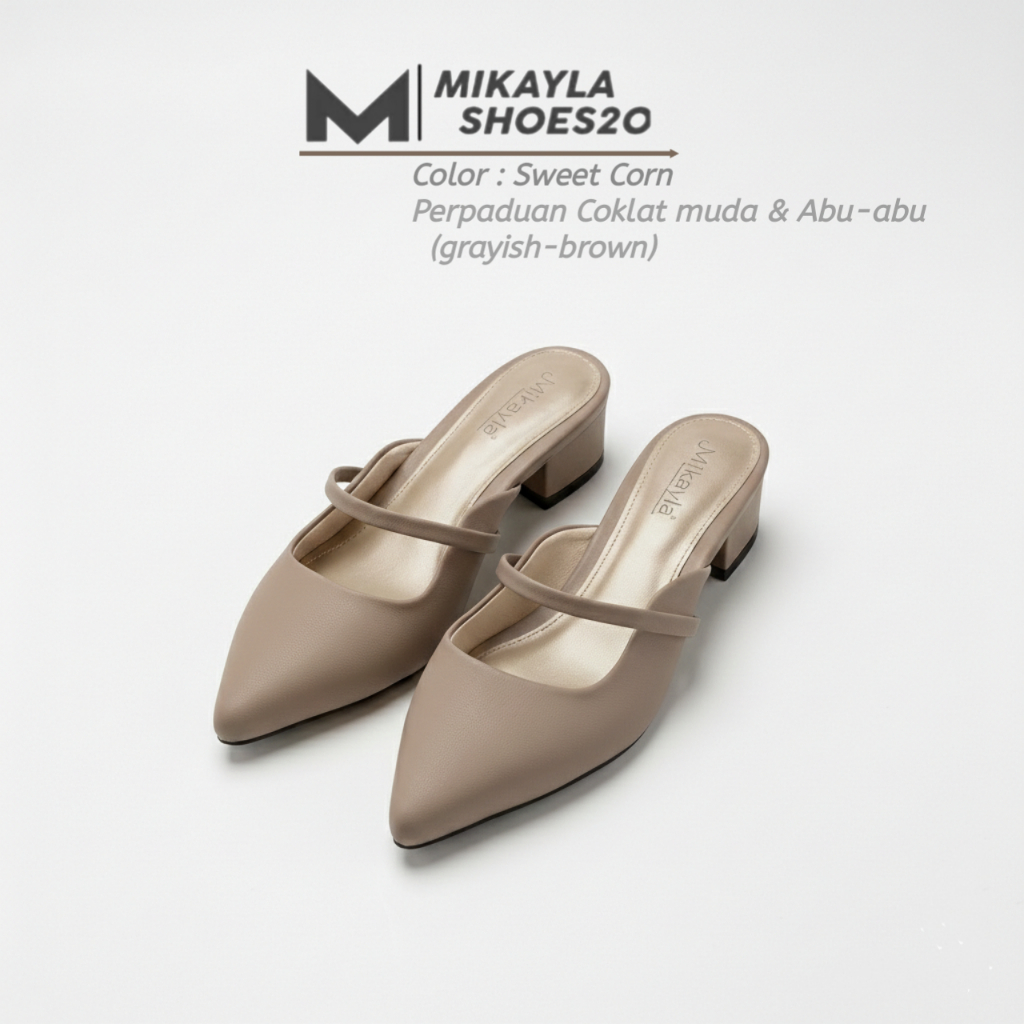 MIKAYLA20 - Lillie Sendal Selop Mules Wanita Hak tinggi 3 Cm Shoes sandal wanita heels tertutup depa