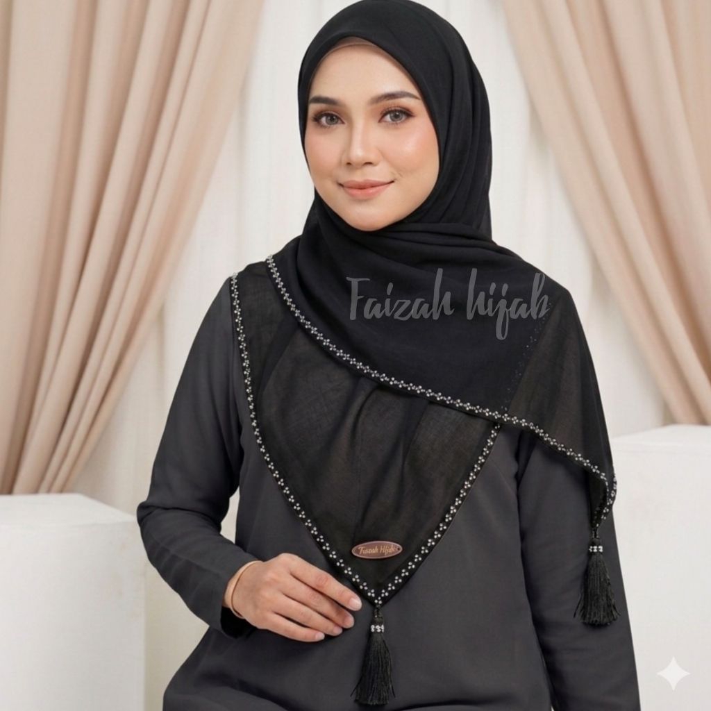 Hijab Jilbab Segi Empat  Payet Manik Manik  Tasel Premium 07