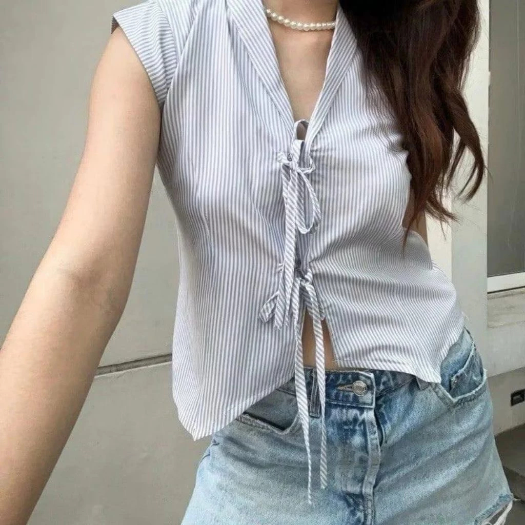 Blaire Kemeja Vest / Atasan Wanita Motif Salur / Atasan Rompi Wanita Kekinian / Rompi Wanita Terbaru