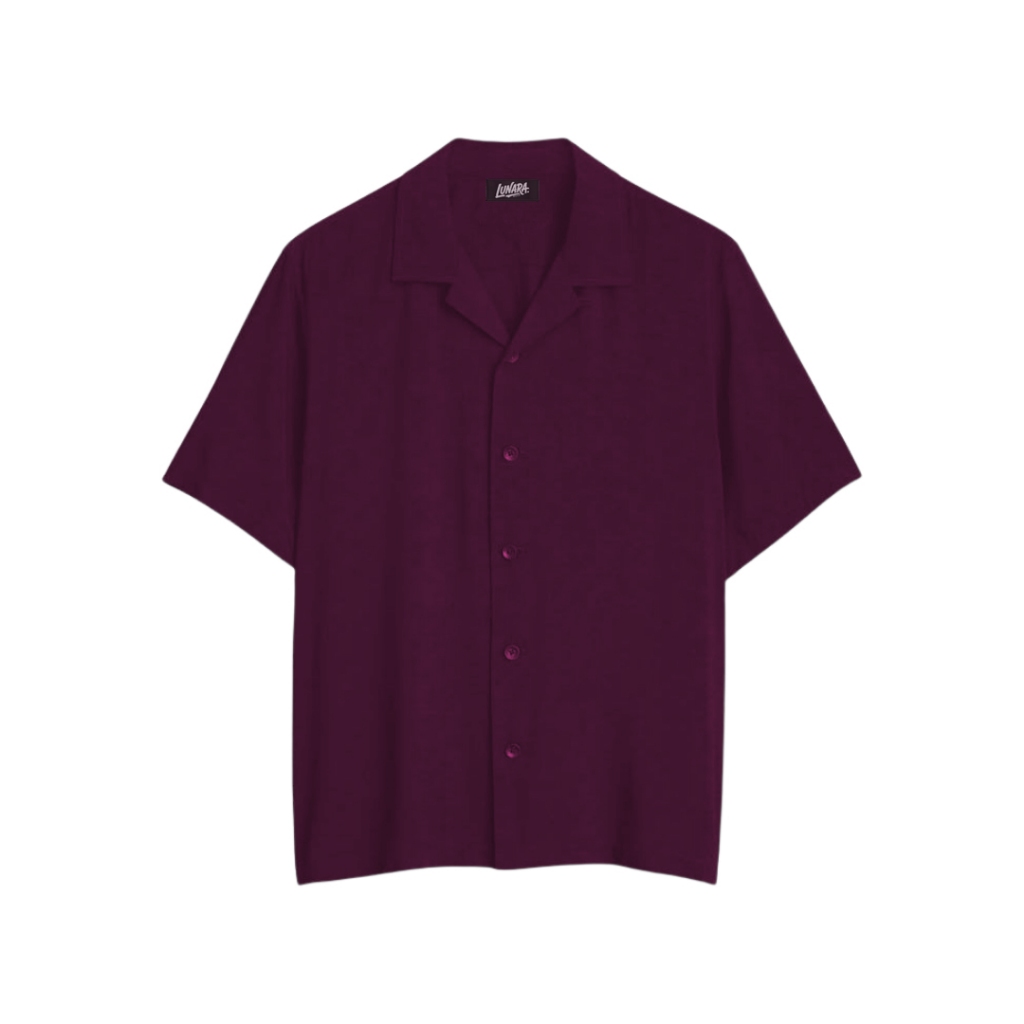 LUNARA.WEAR Kemeja Polos Lengan Pendek Ungu Tua