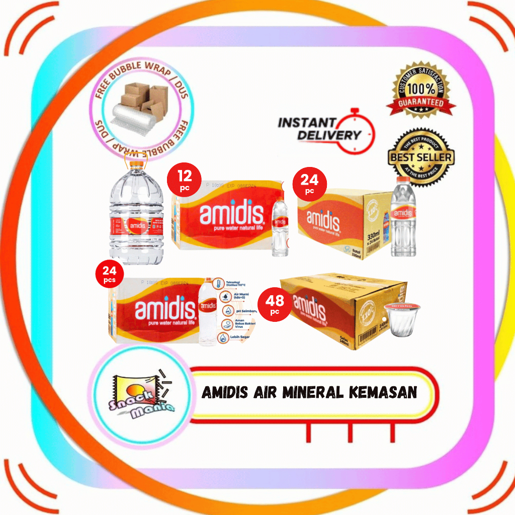 Amidis Galon 15 Liter Air Minum Distilasi Kemasan 140 ml 330 ml  600 ml 1500 ml Isi 12 dan 24 Botol 