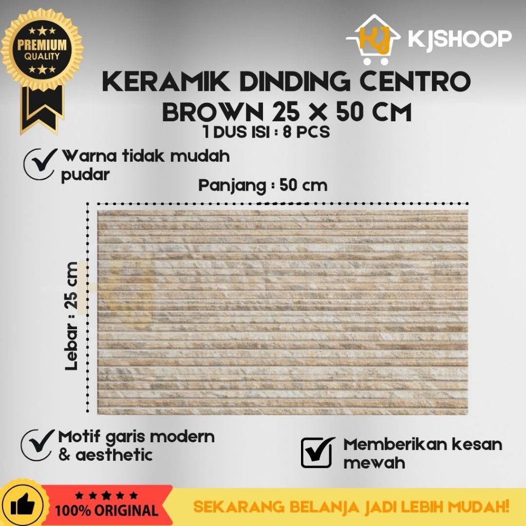 1 DUS KERAMIK LANTAI  CENTRO BROWN 25 x 50cm (Isi 10PCS)