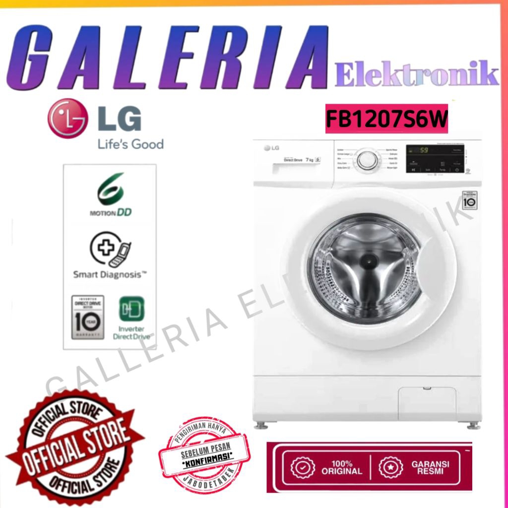 MESIN CUCI LG FB1207S6W / 7KG FRONT LOADING 6 MOTION INVERTER DIRECT DRIVE