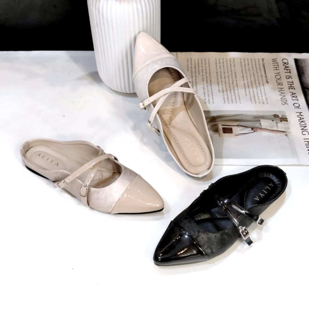 Ellis Flat Mules Wanita ELS-013 Sepatu Sandal Flatshoes Tali Silang