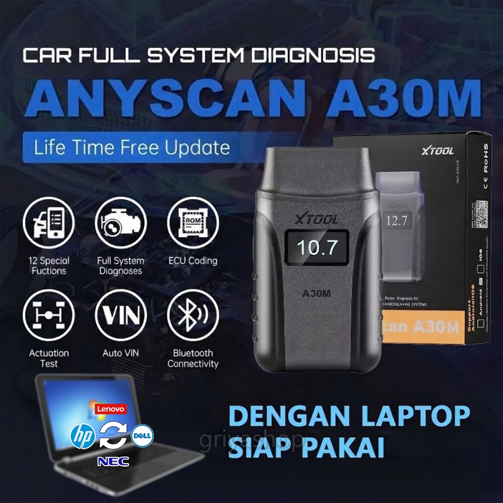 XTOOL A30M Scanner Mobil Free Online Update Selamanya Dengan Laptop Siap Pakai