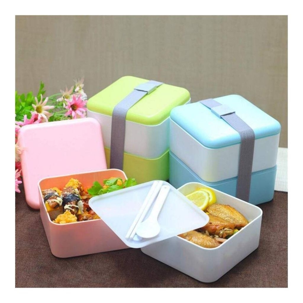 RB Kotak Bento 2 Sekat Wadah Makan Tingkat Bekal Susun Lunch Box