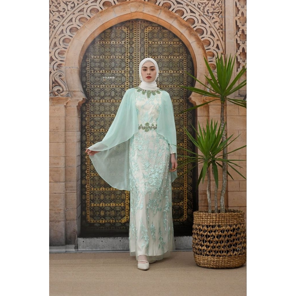 SOLEMIO MAXIDRESS / GAUN PESTA / TERUSAN PANJANG / BAJU MUSLIM / GAMIS BRUKAT KOMB SIFON SILK IMPORT