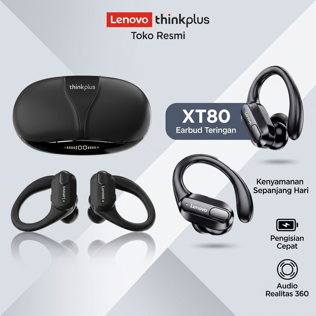 Lenovo ThinkPlus XT80 Headset Bluetooth 5.4 Mic NC Cerdas untuk Rapat Zoom & Kelas Online, Garansi 1