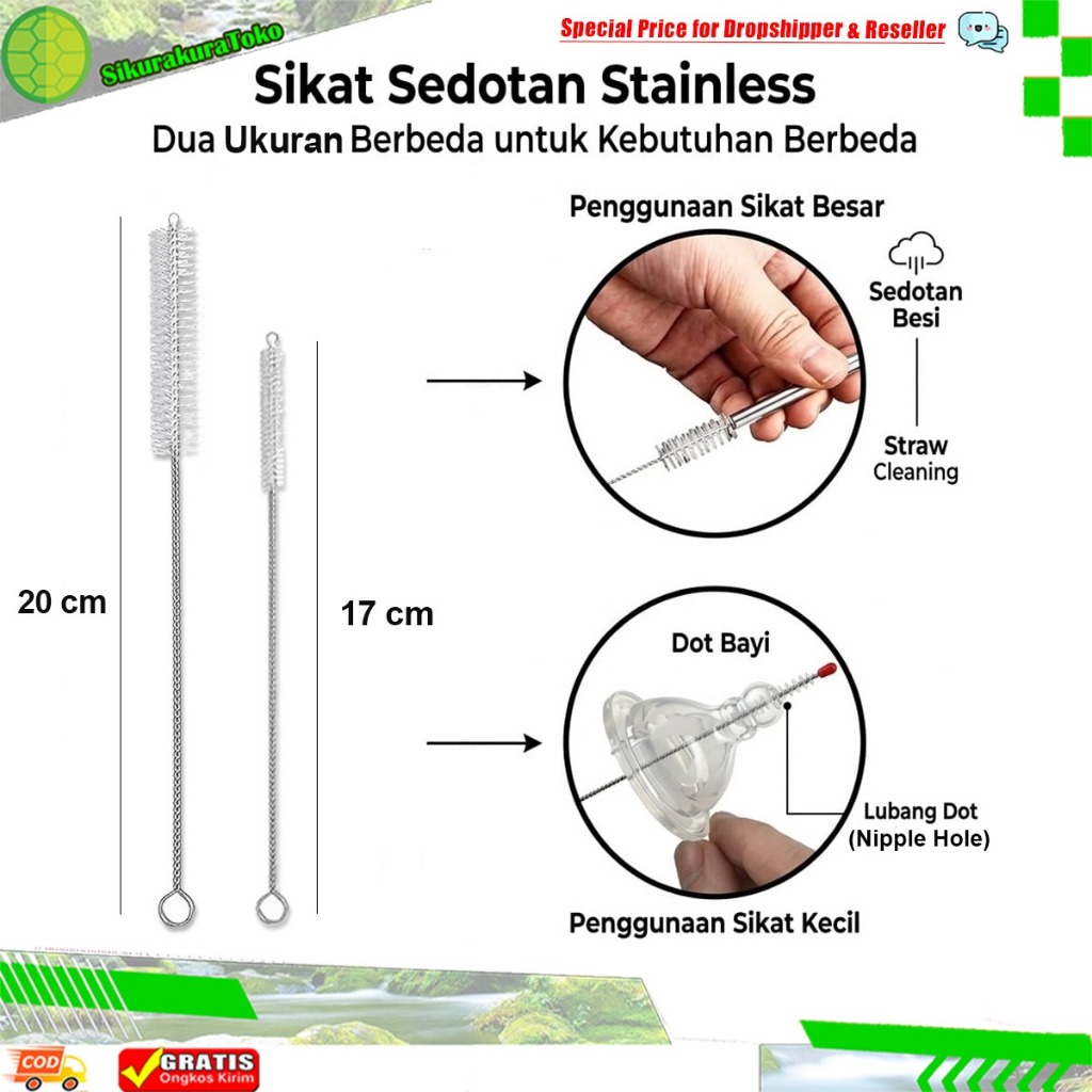 (SDA) Sikat Pembersih Dot Botol Bayi Baby Sedotan Stainless Steel Brush Straw Stain Less Bengkok Lur