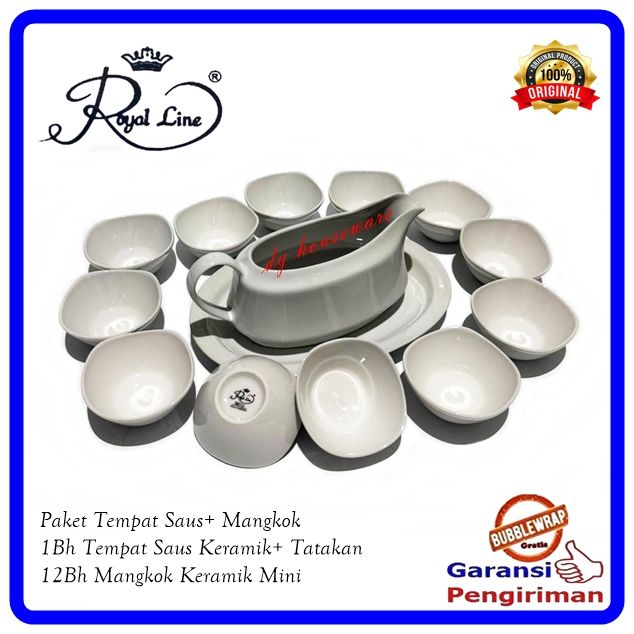 Paket Tempat Saus Mangkok Cuko Keramik Klasik Putih Segi Polos 600ML Teko Keramik 600 ML+ Piring Tat