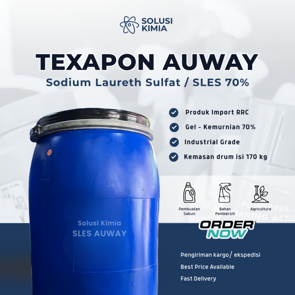 Texapon SLES 70% Auway Drum 170Kg Sodium Lauryl Ether Sulfate Bahan Sabun Cair Shampoo Deterjen Surf