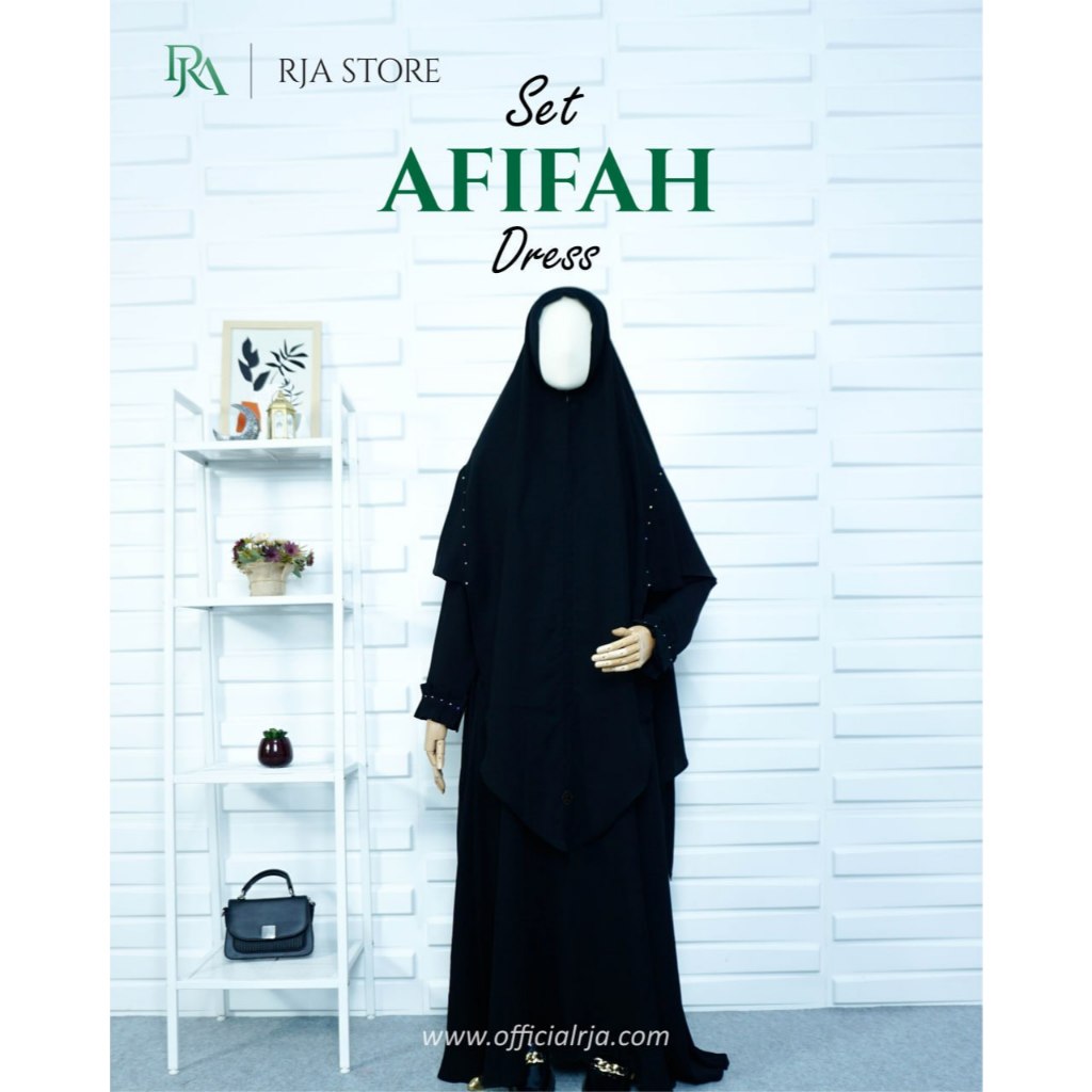 RJA Gamis Hitam set Jilbab AFIFAH DRESS Gamis Muslimah Cantik