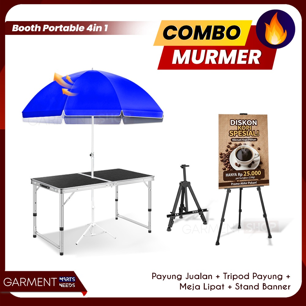 BEST SELLER SET 4IN1 BOOTH PORTABLE LIPAT USAHA DAGANG LENGKAP MEJA PORTABEL PAYUNG JUALAN TENDA