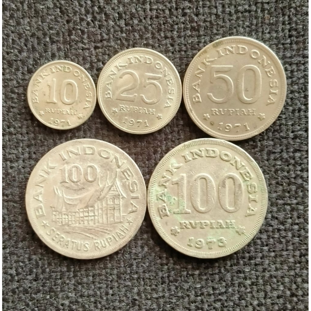 Koin Kuno Indonesia set lengkap nikel tahun 1971-1978 5 keping 10 25 50 100 100 rupiah