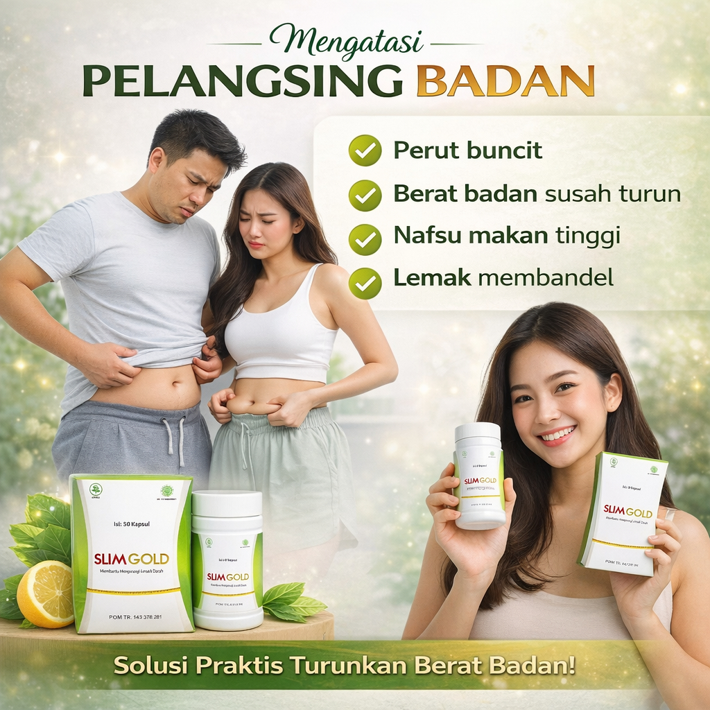 Herbal Slim Gold Pelangsing Badan Tubuh Penurun Berat Badan Obat Diet Detoks Penunjang Secara Alami 