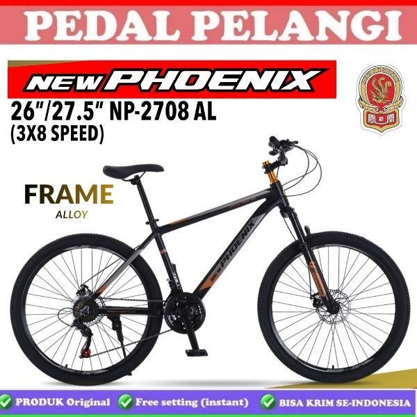 Sepeda Gunung MTB NEW Phoenix 2708 Frame Alloy Ukuran 27,5 Inch Rem Disc Brake depan Belakang