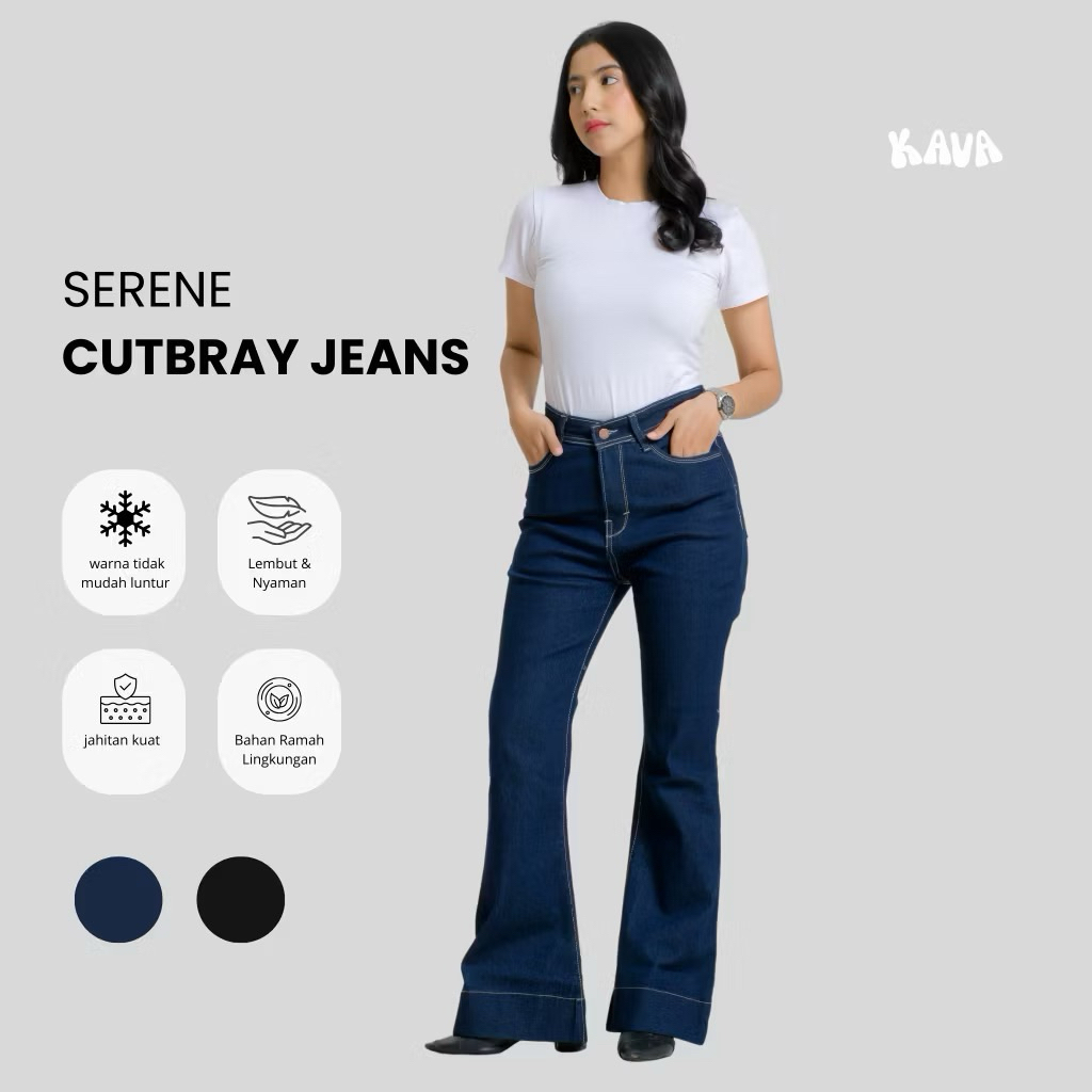 KAVA - SERENE Celana Jeans Cutbray Denim DARK BLUE Stretch Raw Petite SIZE 29 (PRELOVED NEW)
