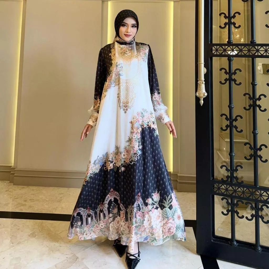 longdress set hijab hitam merk ss original