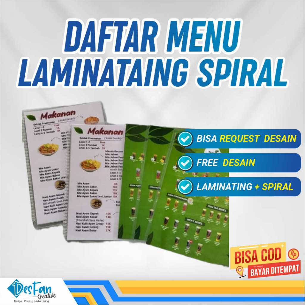 Cetak Daftar Menu Laminating Spiral | Cetak Daftar Menu Spiral | Cetak Daftar Menu Laminating