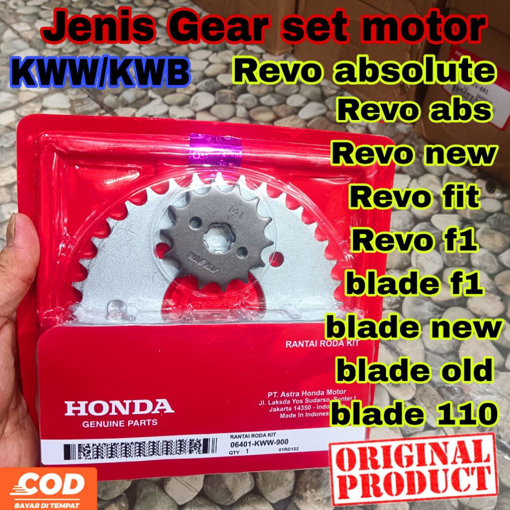 KWW GEAR SET ORIGINAL ORI HONDA revo new revo fit revo f1 revo abs revo absolute blade new blade old