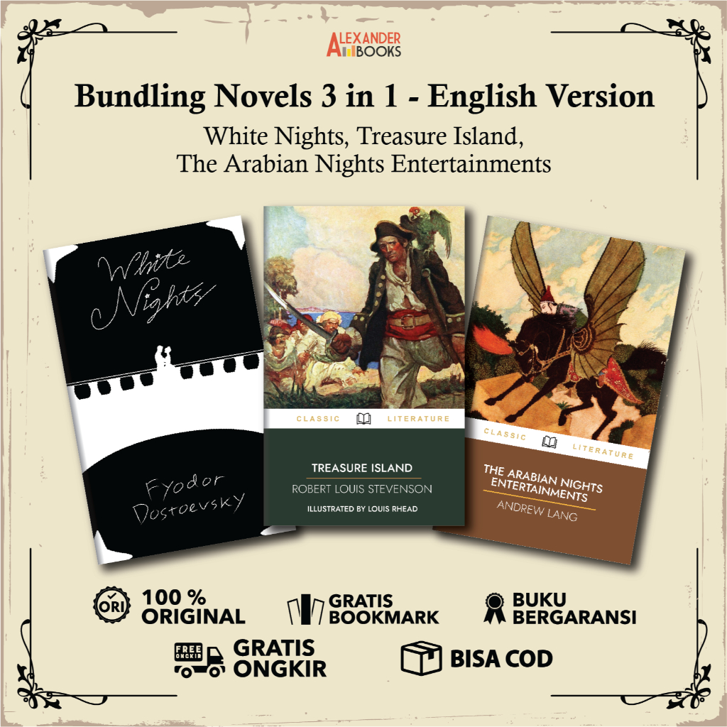 Bundling Buku Fiction Edition White Nights, Treasure Island, The Arabian Nights - English Version