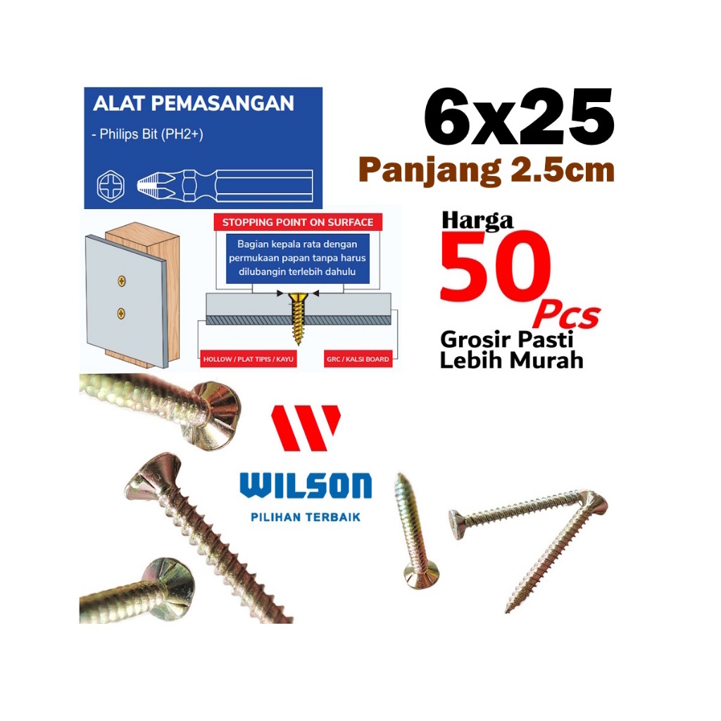 Sekrup Kalsiboard 6x25 Kuning Skrup GRC Calciboard Lisplang Conwood 6