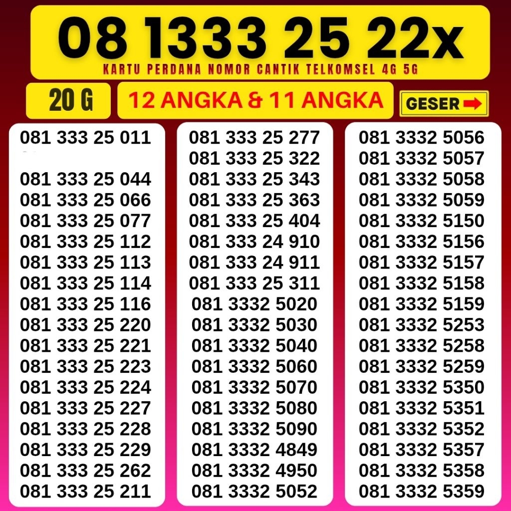 11Angka KARTU PERDANA NOMOR CANTIK SIMPATI TELKOMSEL 4G 5G NOCAN SIMPATI TELKOMSEL KWARTED TRIPLE NO