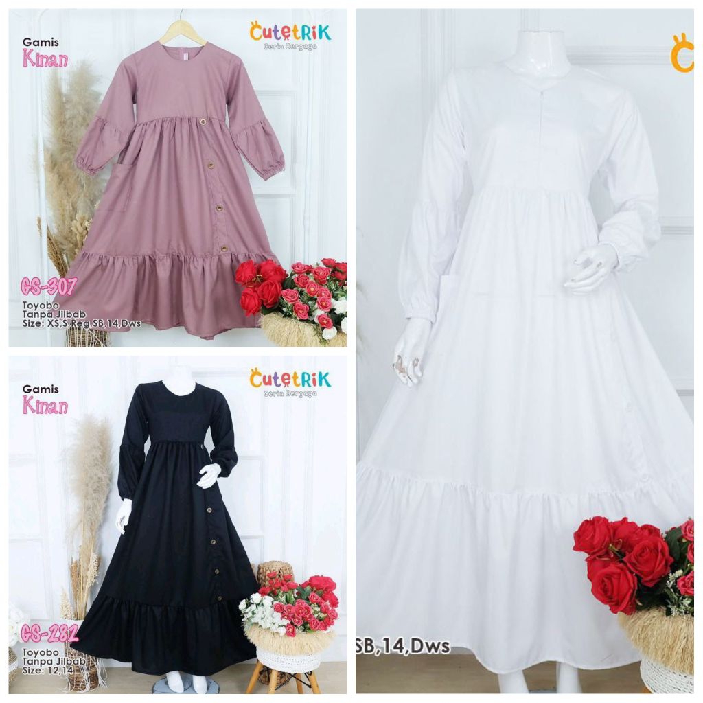 Ready Stock Gamis Polos Anak Remaja Dewasa Cutetrik / Gamis Kinan Anak Remaja Dewasa Cutetrik