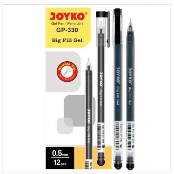 Pulpen Gel Joyko GP-330 Big Fill Gel 0.5 - Hitam (1 Lusin)