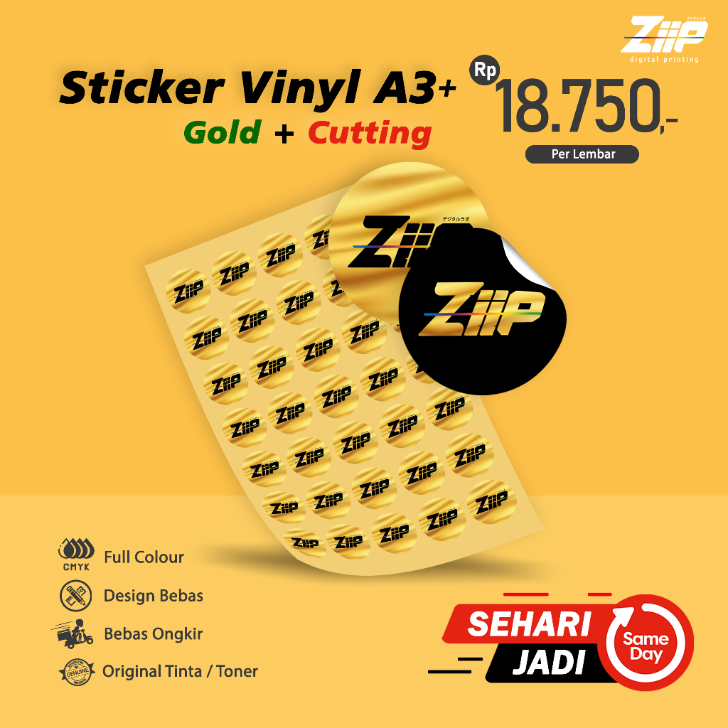 Cetak Sticker Label Vinyl Gold A3+ Include Cutting