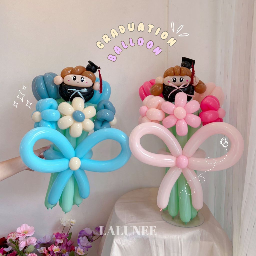 Balloon Twist Karakter / Balon Graduation Bouquet / Bunga Balon Kelulusan / Kado Wisuda Anak