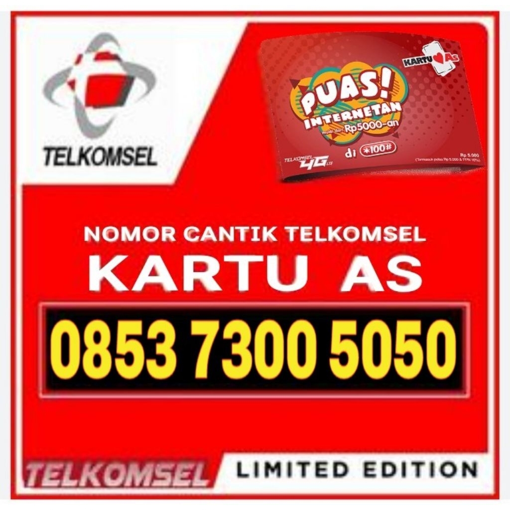 Nomor Cantik Telkomsel AS 4G Lte O853 7300 5050 ab