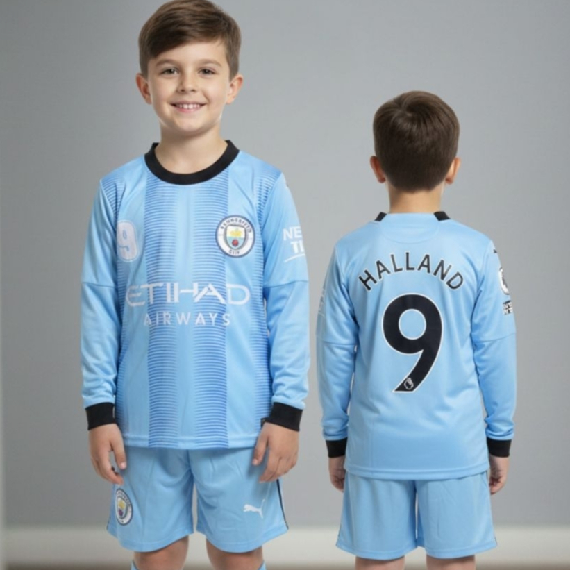 setelan baju sepakbola anak laki laki man city/ baju bola kiper lengan panjang +kaos kaki