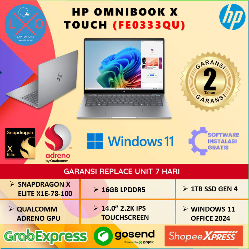 HP Omnibook X Touch Snapdragon X Elite X1E 78100/ 16GB 1TB 14.0" 2.2K 100% sRGB Windows 11 + OHS - L