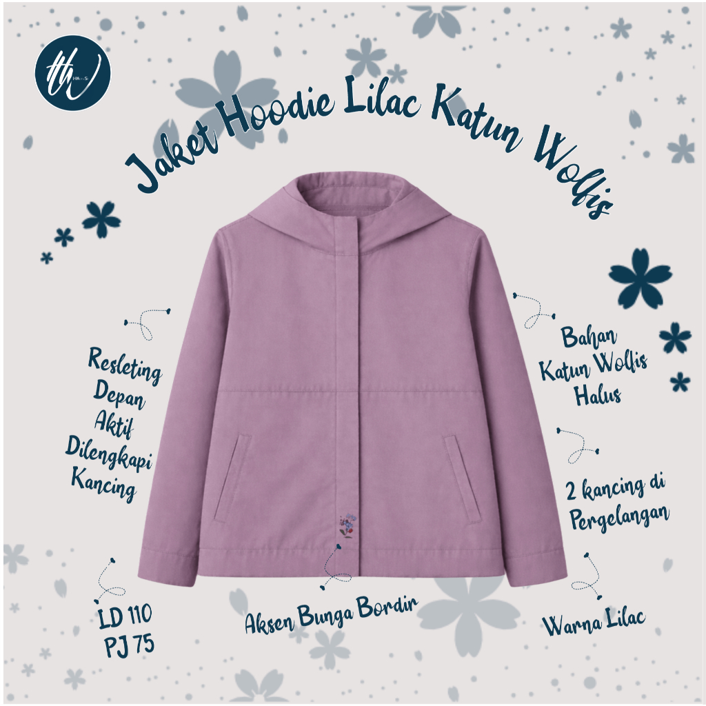 Jaket Hoodie Ungu Muda Lilac Katun Wolfis Preloved | Jaket Wanita Lengan Panjang Resleting Depan Bun
