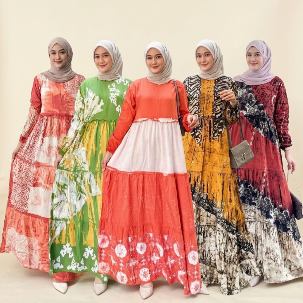 SHALDA BATIK/Gamis Model Susun/Gamis Model Terbaru/Gamis Rayon Adem dan Nyaman/Gamis Busui Friendly 