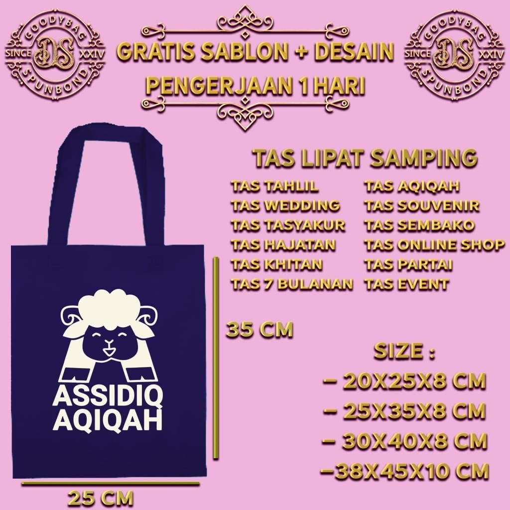 25x35x8cm / tas aqiqah anak / tas sablon / tas spunbond custom / godiebag / totebag / tas hajatan  /